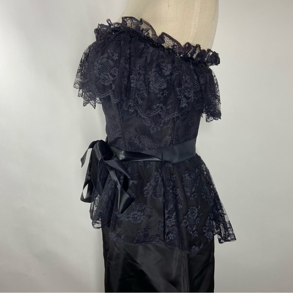 Vintage Jolie Madame Size 5/6 Small? Strapless Dress Floral Lace Black Sequin - Picture 5 of 11